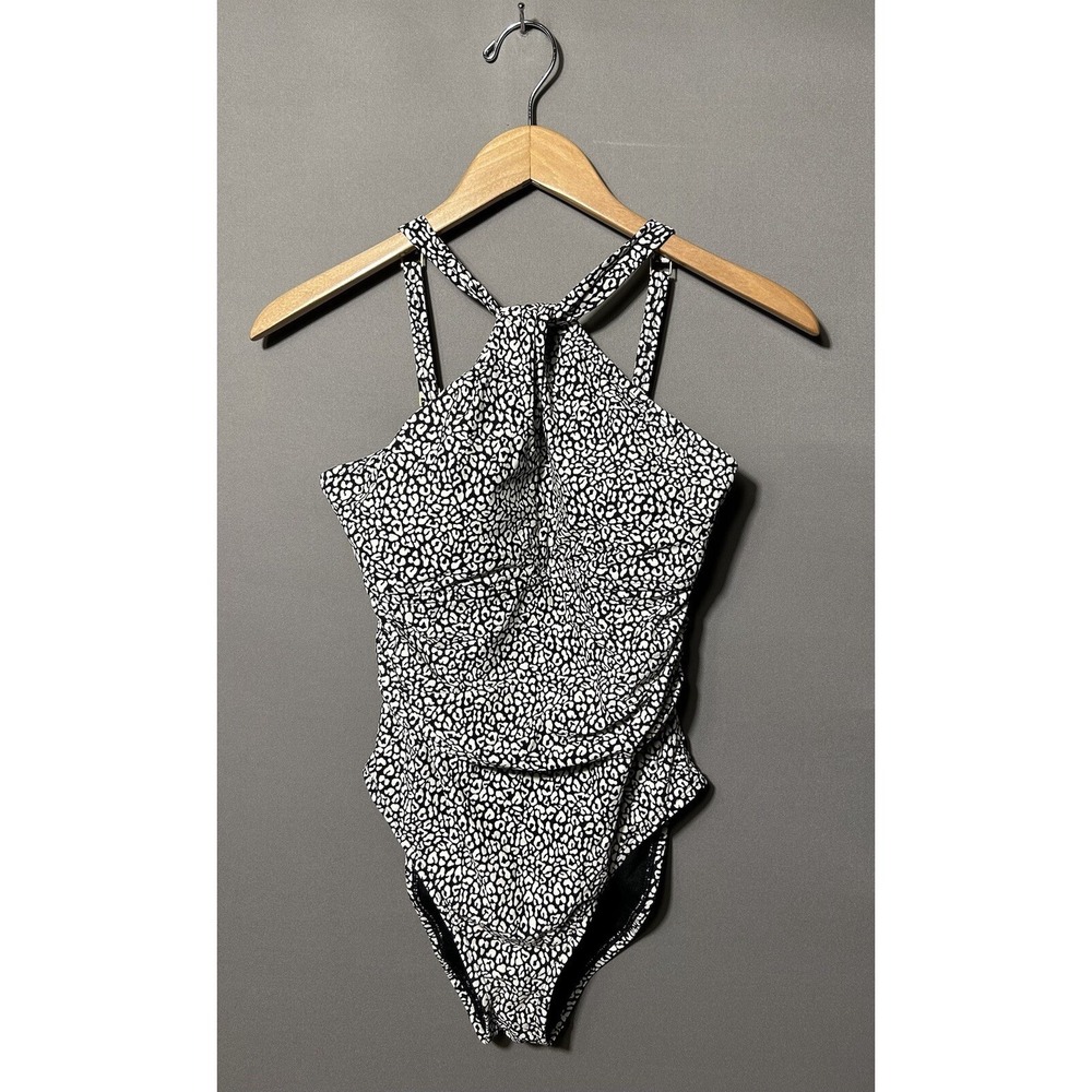 Bleu Rod Beattie Swimsuit Womens Size 8 Black White High Neck One Piece Keyhole